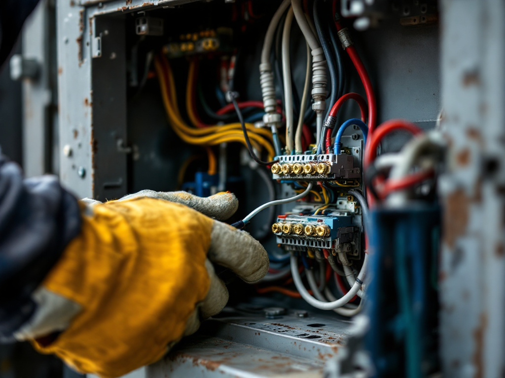 Electrician's hands connecting wires inside a junction box